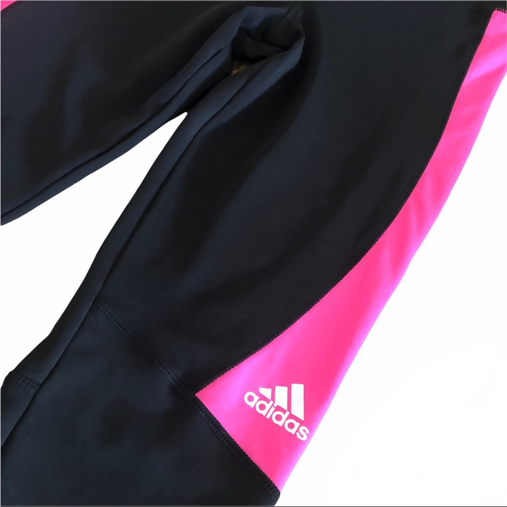 Adidas Girls L 14 Black Pink Capri Leggings Pants - Picture 2 of 5